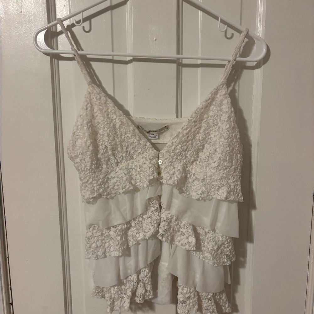 White Lace Ruffle Tank Top